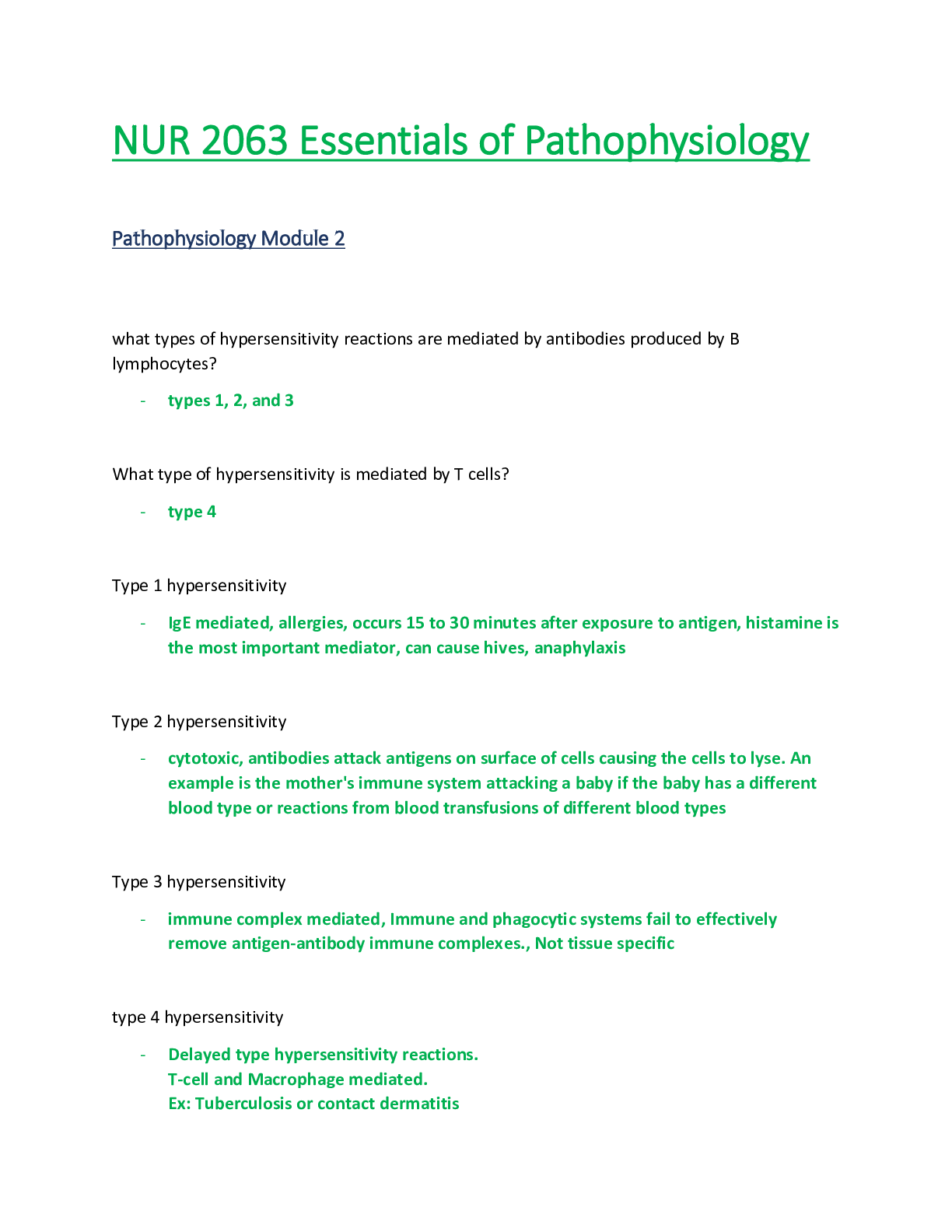 Preview image for NUR 2063 / NUR2063: Essentials of Pathophysiology Module 2 Study Guide (Latest Update) Rasmussen